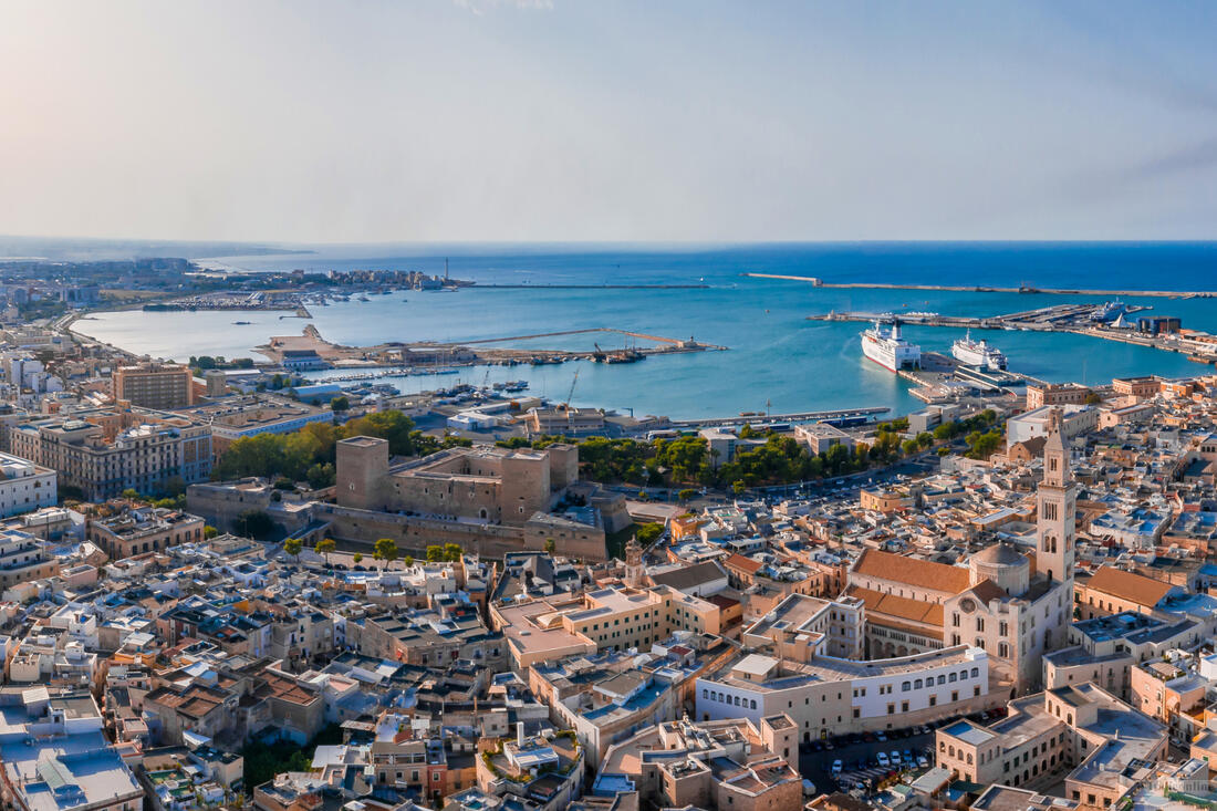 Aerial view of the old quarter and port of Bari