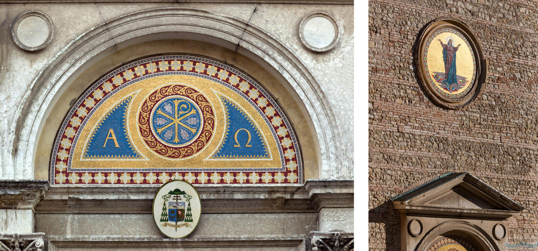 Mosaics at the entrance to the cathedral in Asolo