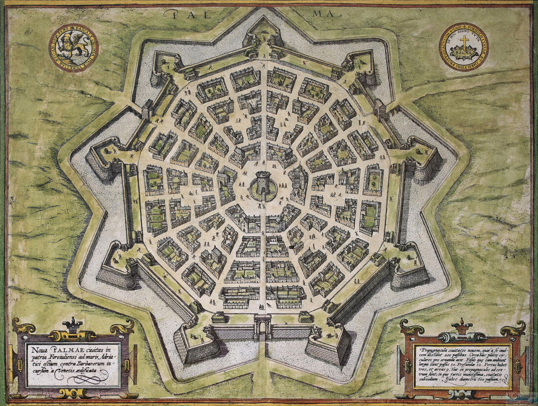 Palmanova - town plan, Frans Hogenberg, 1578, part of the city atlas Civitates Orbis Terrarum