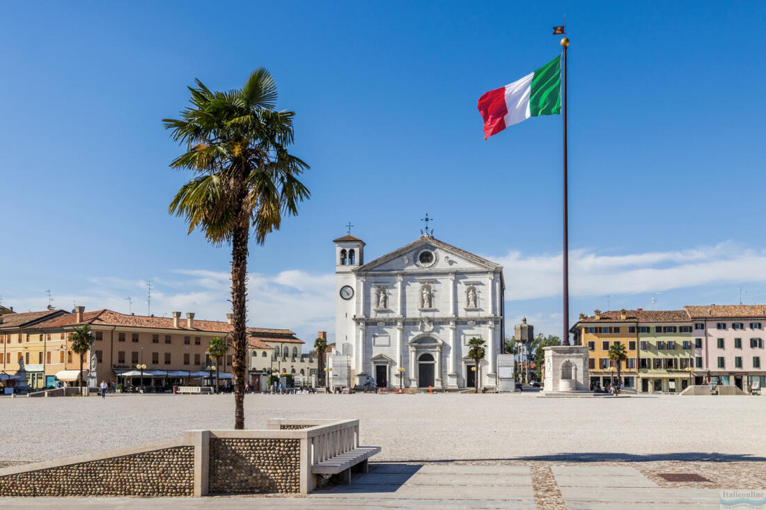 The main square, Piazza Grande in Palmanova, with the Chiesa del Santissimo Redentore in the background