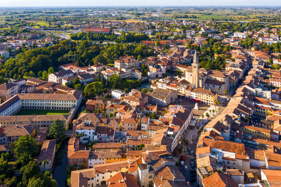 Aerial view of the historic center of the town of Portogruaro