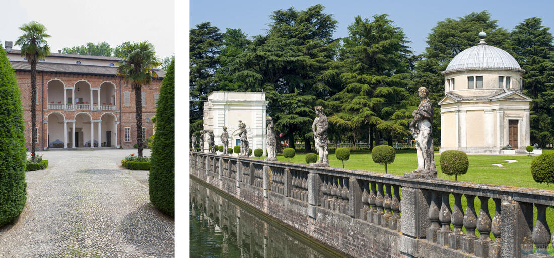 Architecture of Villa Contarini, on the right the sculpture of the canal in front of Villa Contarini