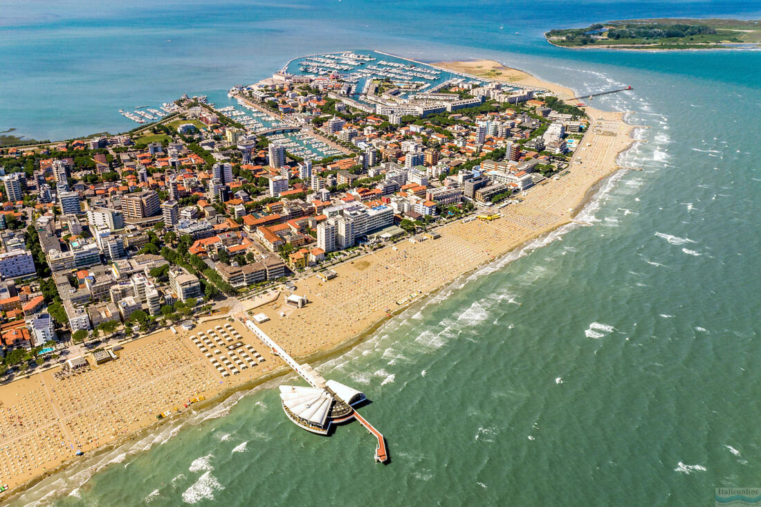 Aerial view of the beaches in Lignano Sabbiadoro