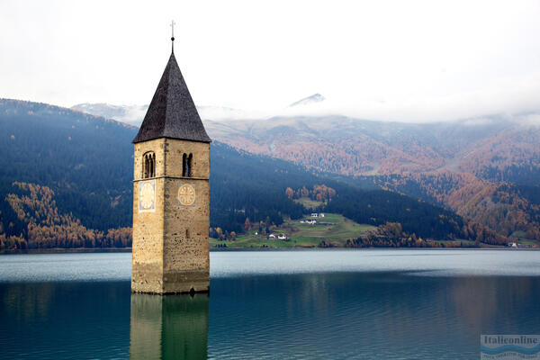 Bell tower rising from the water